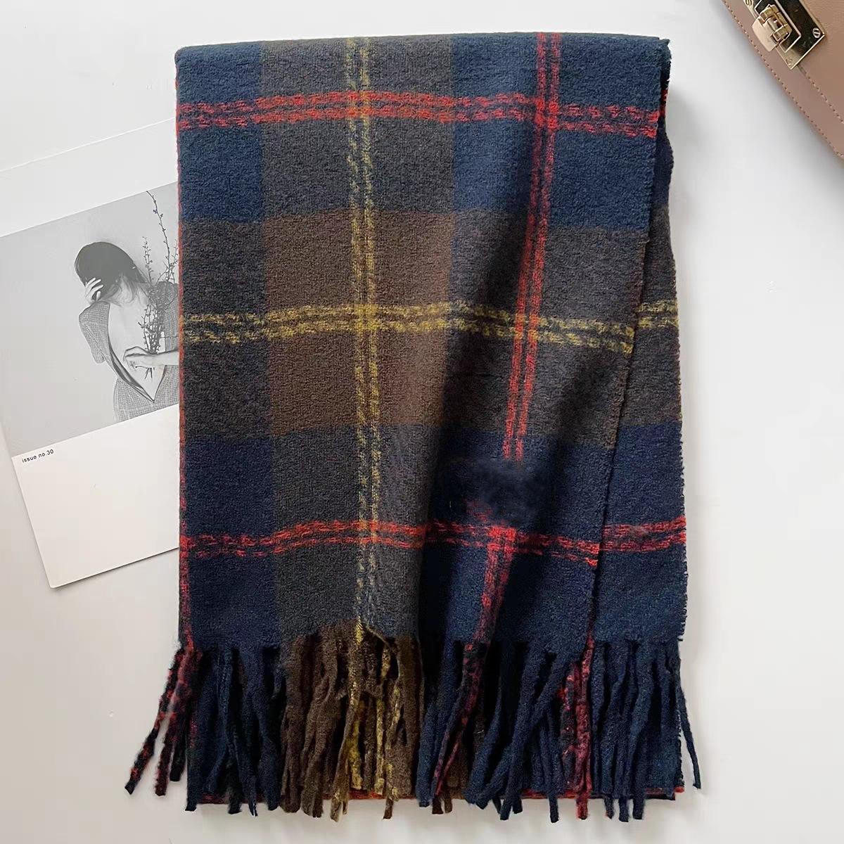 

Шарф Новый имитация кашемира цвет клетчатый шарф женский осенне-зимний клетчатый шарф бахрома шаль шарф 180cm*65cm 240g темно-синий