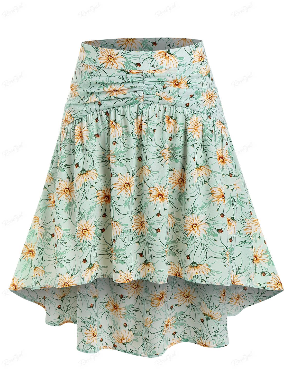 

Rosegal Plus Размер Высокая низкая юбка со складками и цветочным принтом 4XL светло-зеленый