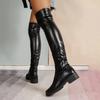 Chunky Heels Over Knee Boots For Women Thigh High Flat Boots Ladies Solid Color Shiny Leather Large Boots Black Slim Shoes