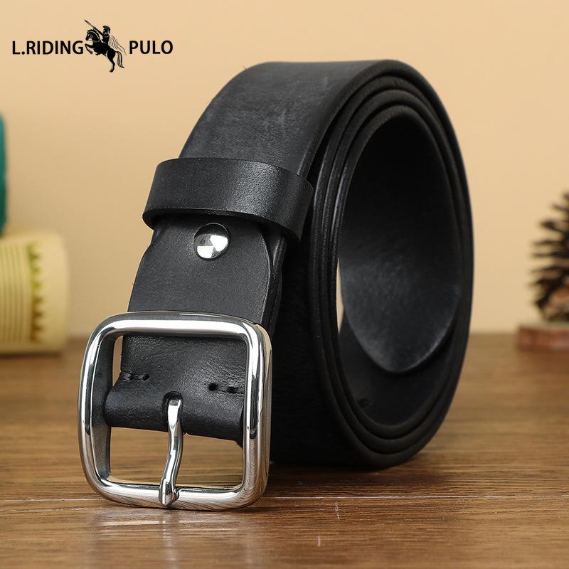 Stainless Steel Buckle Belt for Men, Genuine Leather Pin Buckle, Top Layer Cowhide, Korean Style, Retro Fashion, Trendy, Versatile Casual Trouser Belt