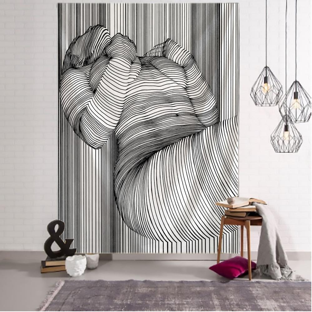 Kreatives Linienzeichnung Wandbehang Boho Dekor Hippie Kuss Psychedelisch Abstrakt