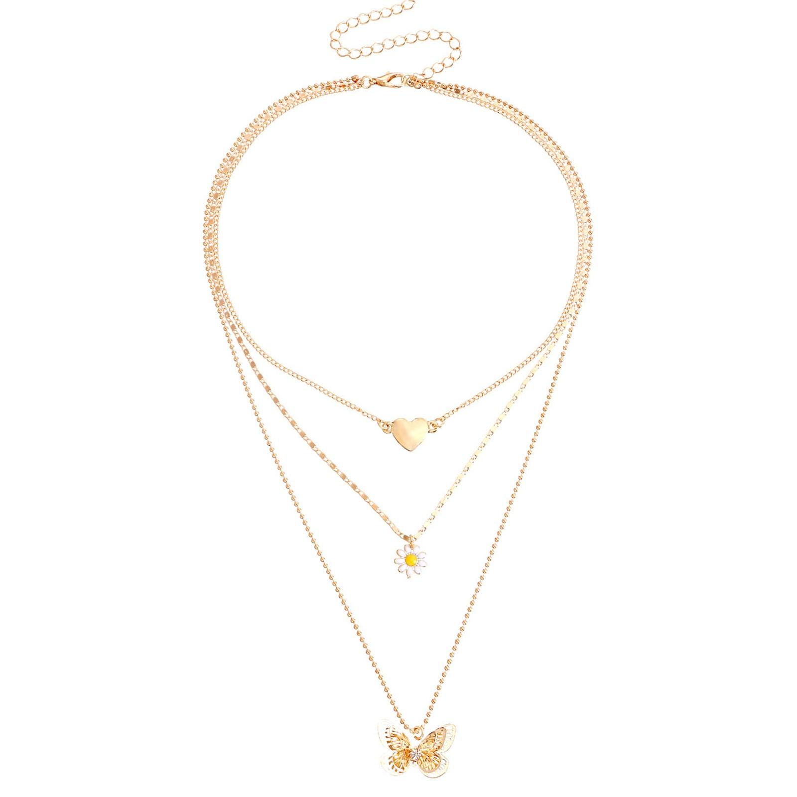 Butterfly Flower Love Multi Layer Necklace золотой