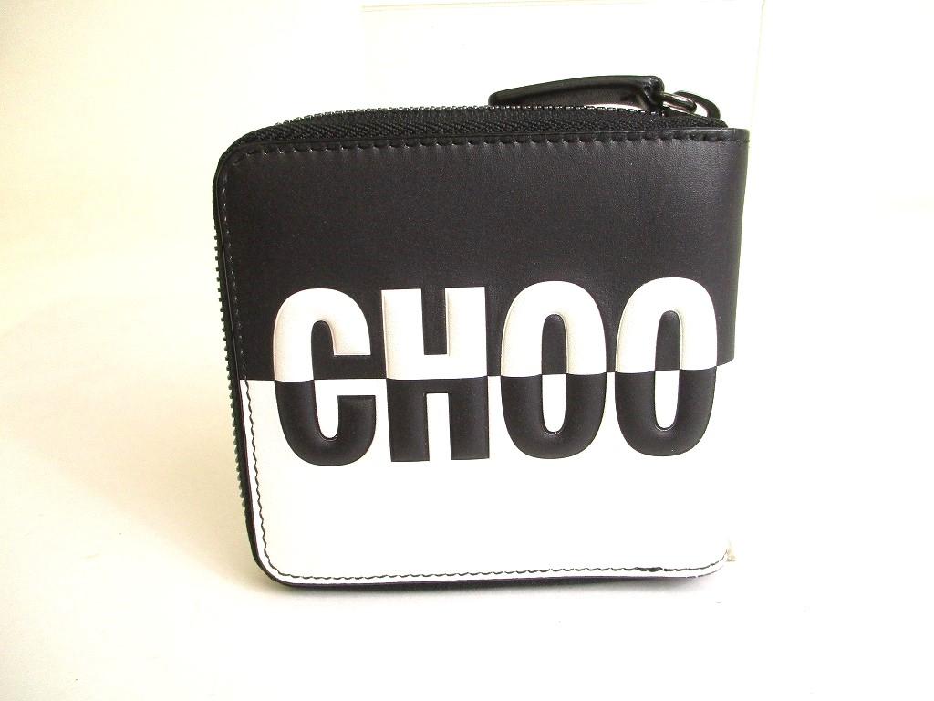 Authentic Jimmy Choo Black White Leather Bifold Wallet Compact Wallet Lawrence #9752  Refurbished