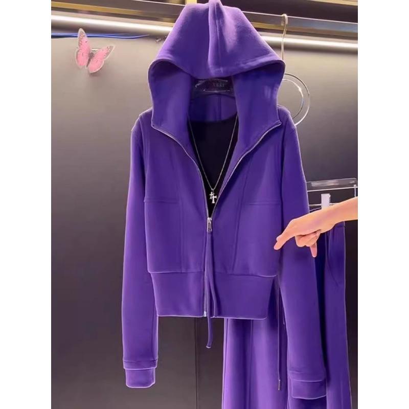 Korean Style Age-Reducing Casual Two-Piece Set: Hooded Sweatshirt & Wide-Leg Pants for Autumn/Winter 2025
