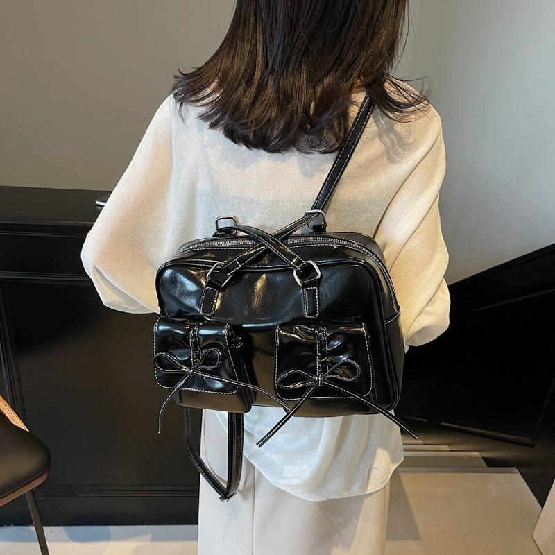 Europäische und amerikanische Retro-Tragetasche mit großer Kapazität und Schleife, Damen Herbst und Winter, neuer vielseitiger Rucksack, Schultertasche, Boston Bag