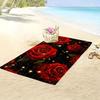 Glam Red Rose Glitter Beach Towel Romantic Floral Sparkle Print Quick Dry Sand Free Oversized Bath Towel for Summer Vacation