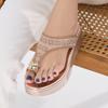 Jisyu Women Wedge Heel Sandals Crystal Decoration