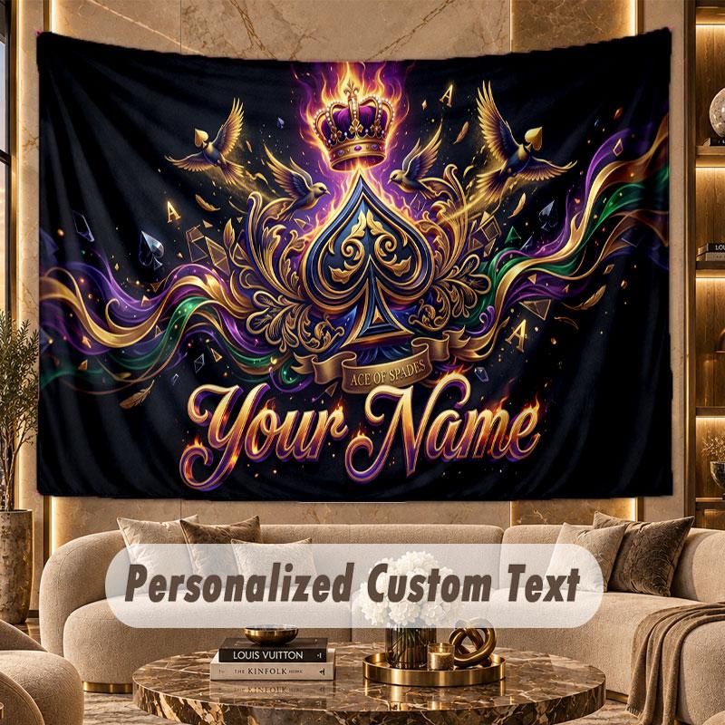 Cards Casino (32) Theme Personalized Tapestry Custom Name Text Wall Hanging Tapestry Home Background Decoration