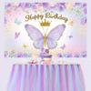 2D Flat Printing Floral Gold Crown Birthday Backdrop for Girl's Photoshoot