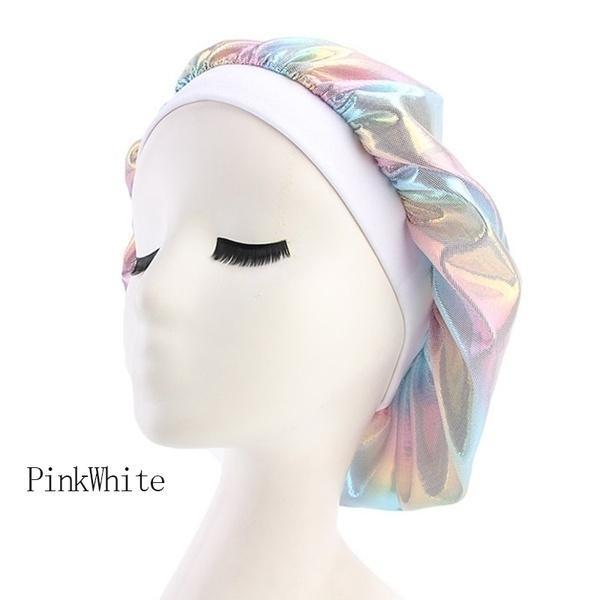 Women Laser High Elasticity Wide Side Sleeping Cap Perm Hat Chemotherapy Cap Bath Caps Shower Hat