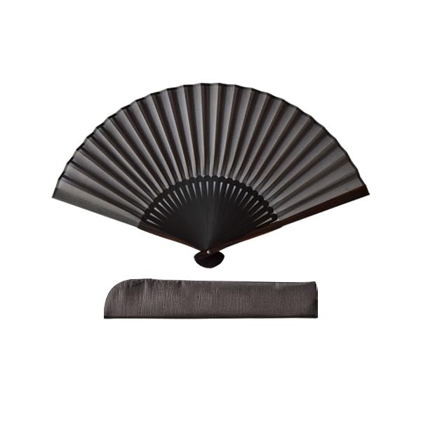 A Stylish 21cm Folding Fan with Ribs Made from Precious Wood Charcoal (ebony, Color).