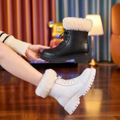 Leder innere Höherlegung kurze Stiefel Damen neue Herbst- und Winter-Samt-Einzelstiefel kleine dicke Sohle Martin Stiefel
