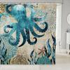 Bathroom Wave Shower Curtain Set With Hooks,Sea Ocean Waves Bath Curtain Hand Drawn Style Japanese Illustration Great Wave