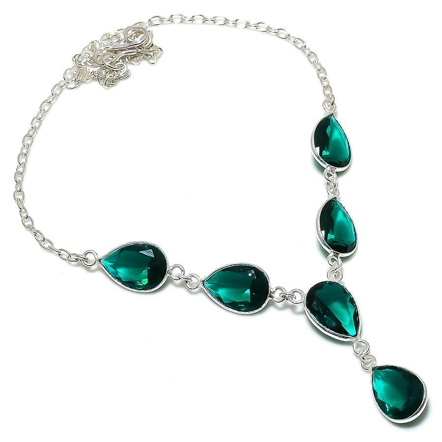 

Ювелирное ожерелье из стерлингового серебра 925 пробы с натуральным хромдиопсидом 18 дюймов y8k05