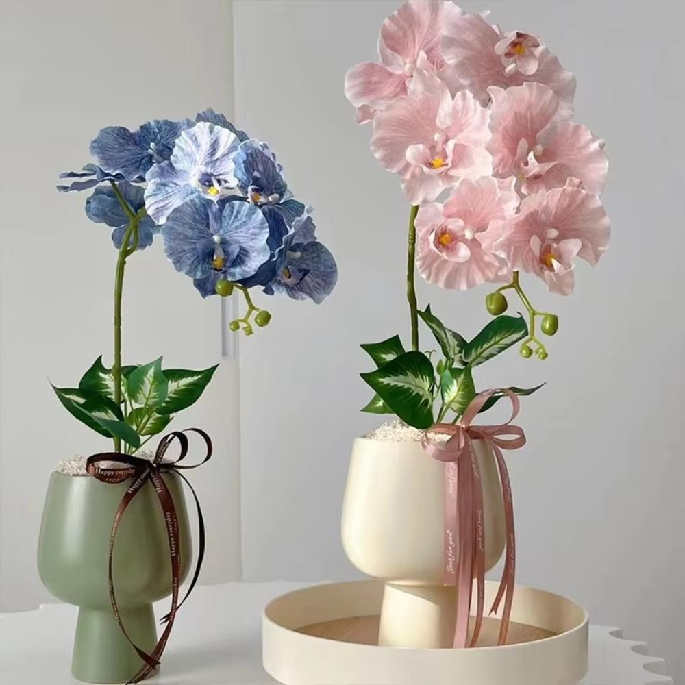 Orchidée papillon artificielle à 9 têtes, fleur en soie au toucher réaliste, décoration intérieure