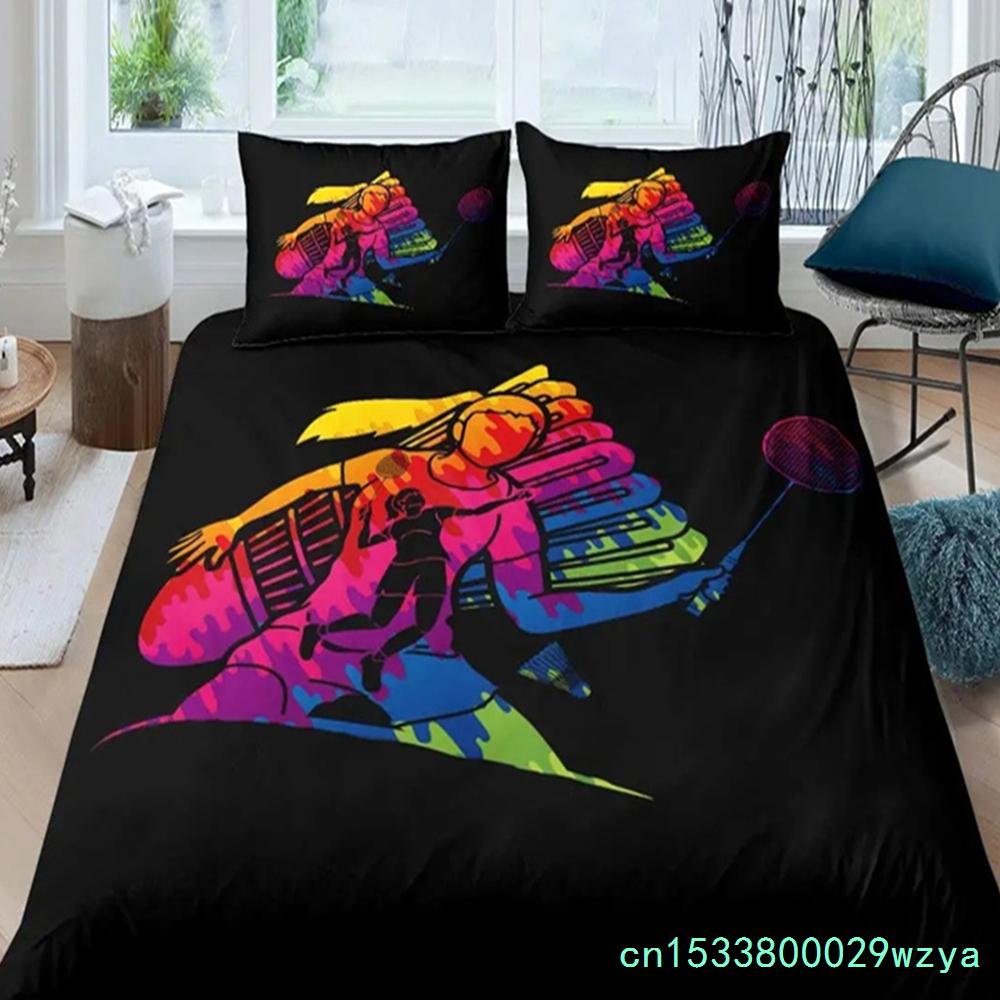 Parure de lit Badminton Housse de couette Badminton pour Enfants Adolescents Hommes Thème Sportif Joueur Housse de couette Cool Décor Jeux Compétitifs