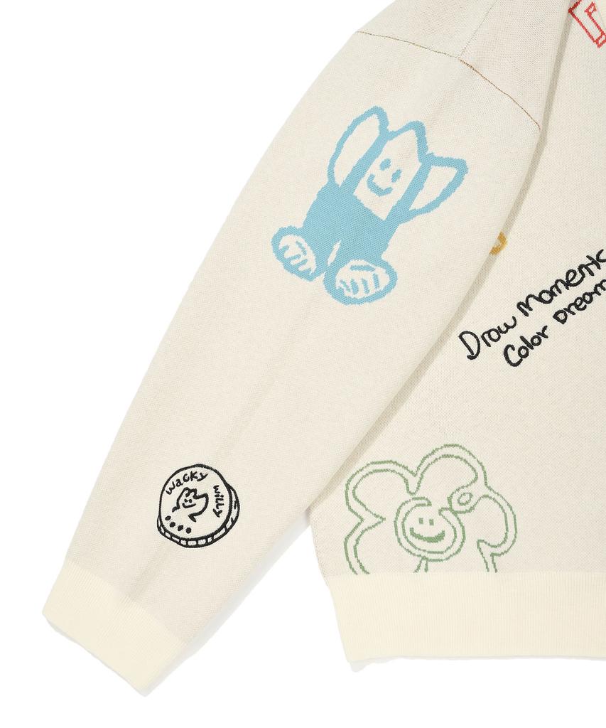 Wacky Willy V-Neck Pattern Cardigan Cream