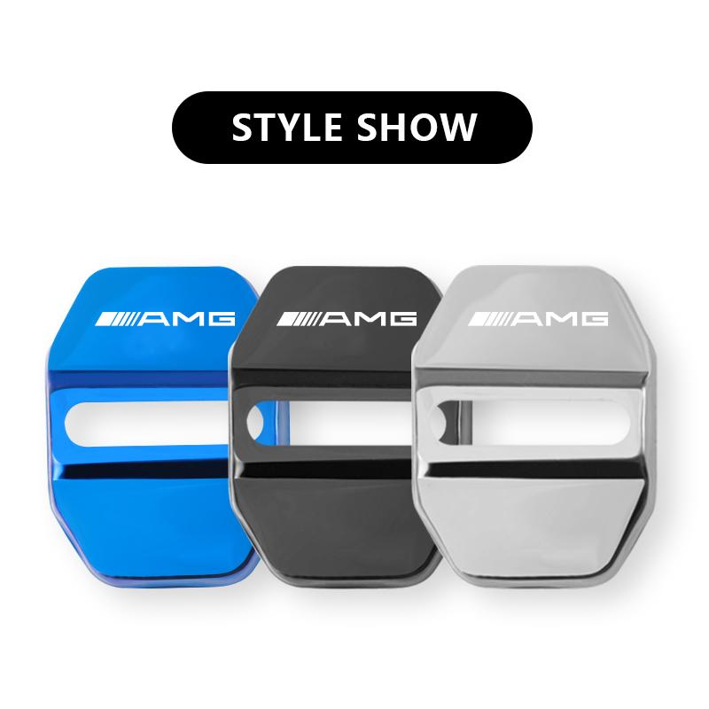 4Pcs Metal Car Door Lock Cover Protective Buckle Cover Sticker For Mercedes Benz AMG W203 W206 W220 W205 W211 W212 W201 W168