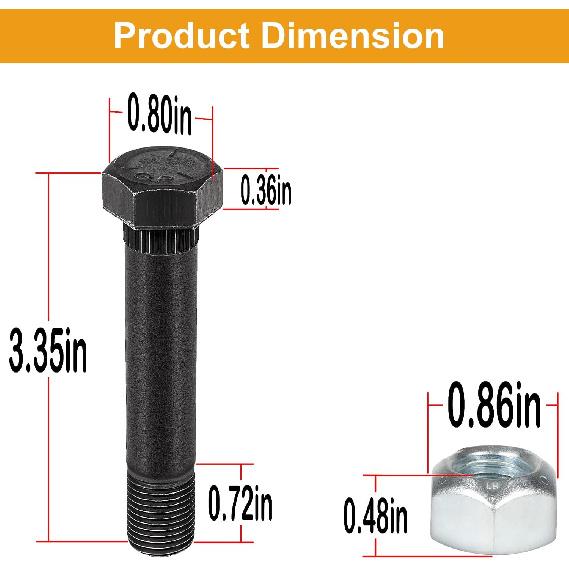 4 Pack 9/16"-18 X 3" Long Trailer Leaf Spring Shackle Bolts W/Lock Nuts, Fit For 1-3/4” Wide Leaf Spring & Double Eye Leaf Springs, For 2,000Lb And