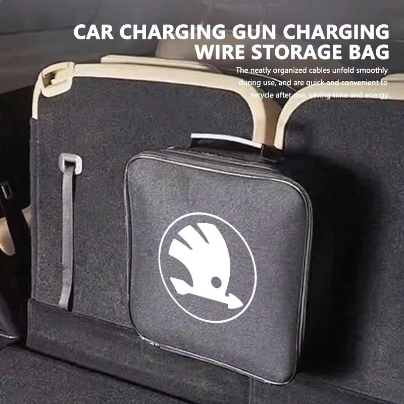 Car Logo Cable Case Charging Gun Storage Bag Waterproof Cable Organizer For Skoda octavia a5 a4 mk1 2 fabia superb rapid mk3 xknp33