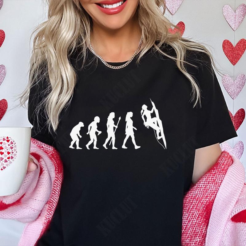 Evolution of Climbing T-shirts for Women Clothes Funny Tops T Shirt Female T-Shirt Gifts for Rock Climbers Short Sleeve Tees