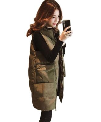 TASOGARA Down Perfect for Fall and Winter Women's Vest, Long, Padded, Lightweight, Hooded, (JP, Alphabet, 3XL, Green)