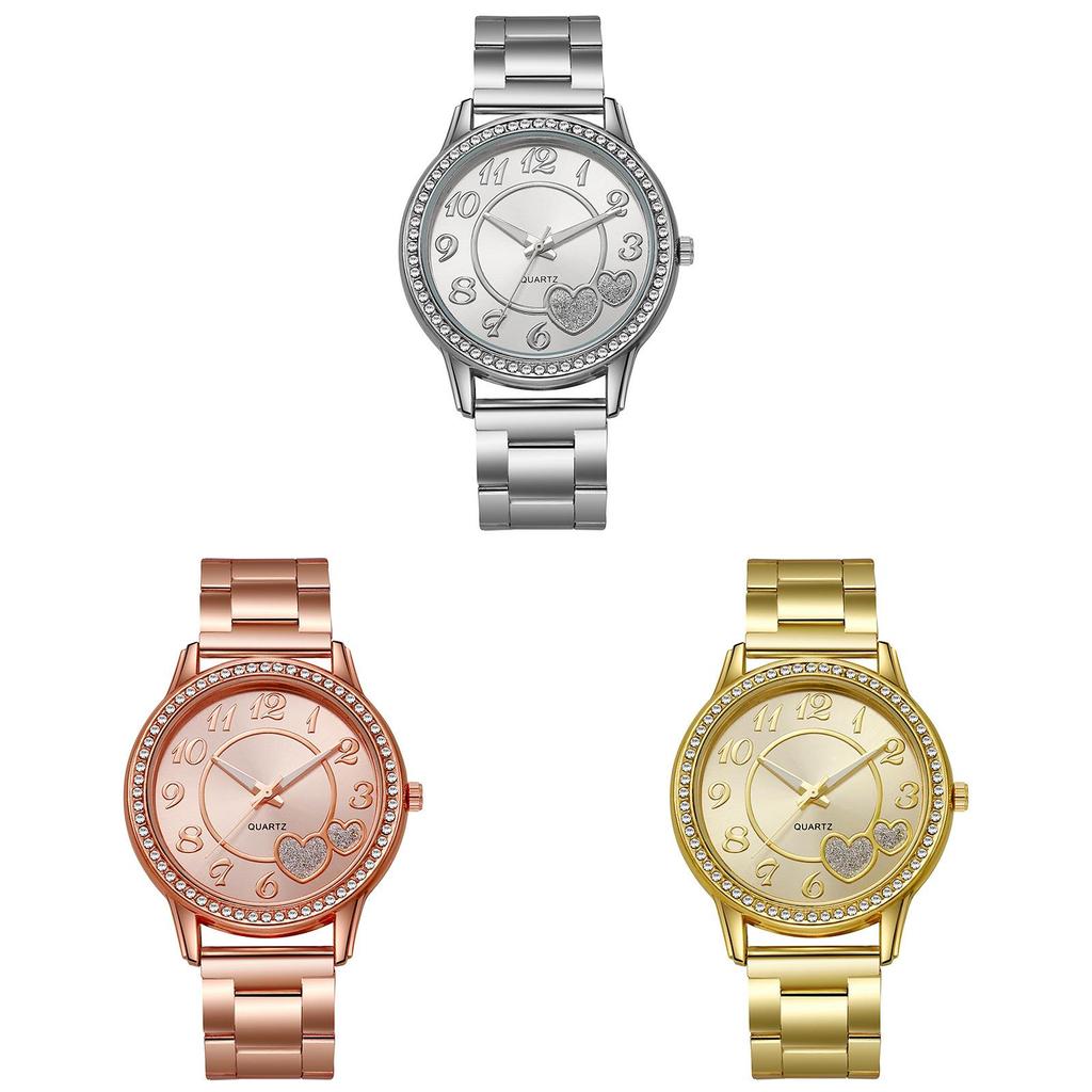 Classic Heart Shape Quartz Watch For Women With Diamond Accents And Alloy Steel Band