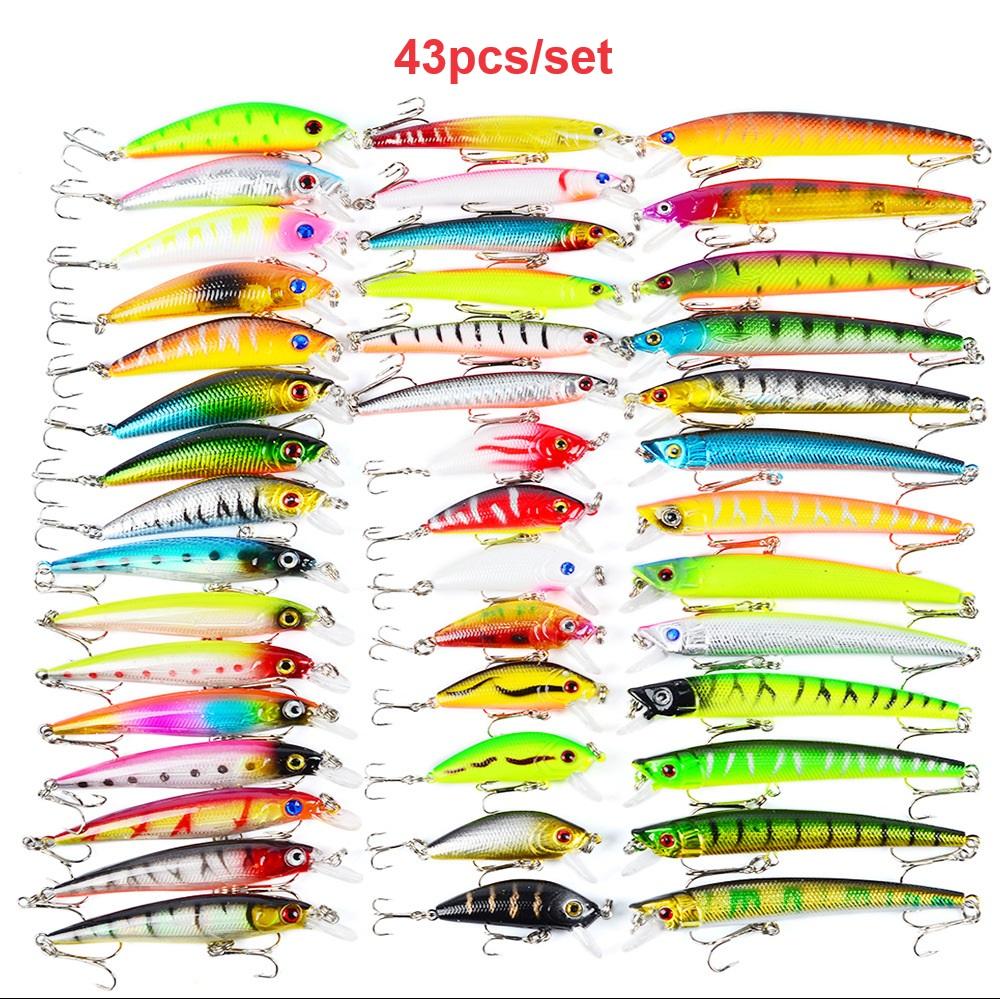 Mixed 43pcs Minnow Hard Baits Combo Colorful Artificial Fishing Lures Set Carp Lure Kits Peche Pesca Fish Bait Set