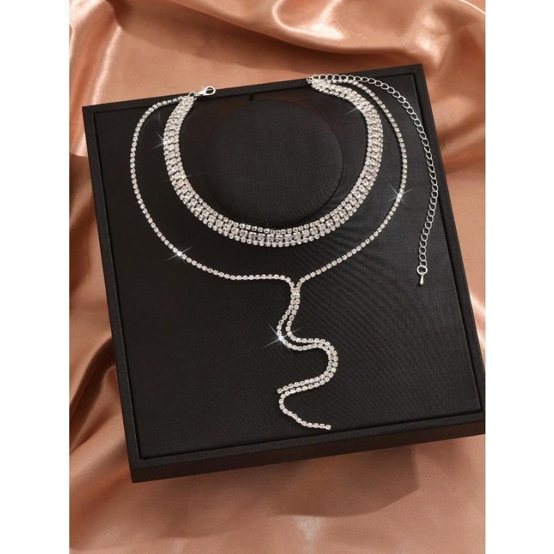 Luxusní a elegantní styl, Černobílý vícevrstvý náhrdelník s třásněmi a kamínky pro nevěsty, Doplňky s jemným temperamentem