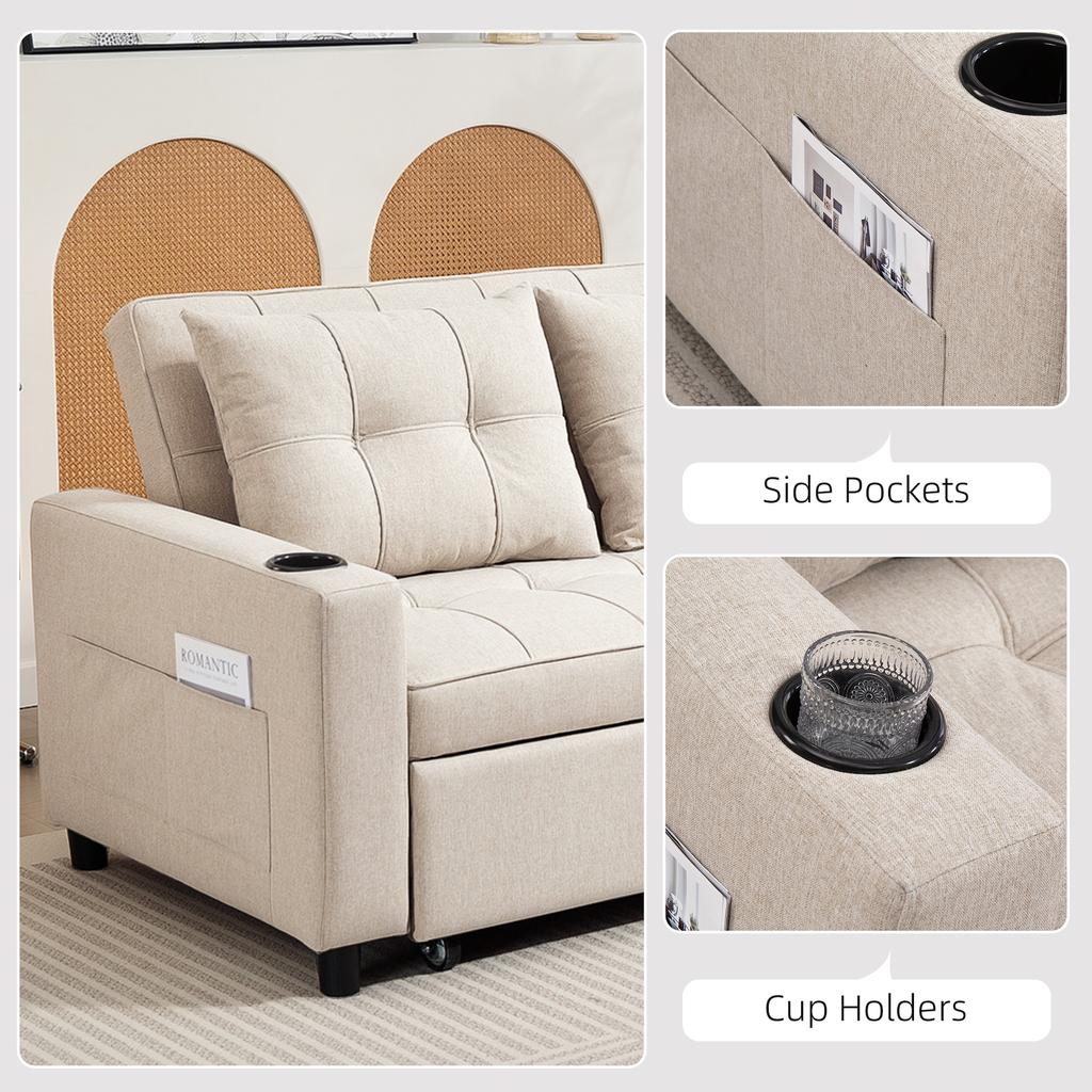 Two-Seater Pull-Out Sofa Bed - Beige