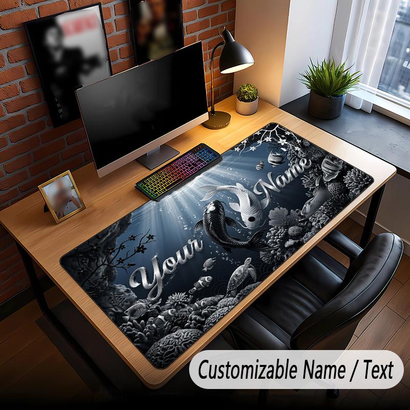 Fish Ocean Theme Custom Mouse Pad Personalized With Name Text Customized Desk Mat For Office Home Decor