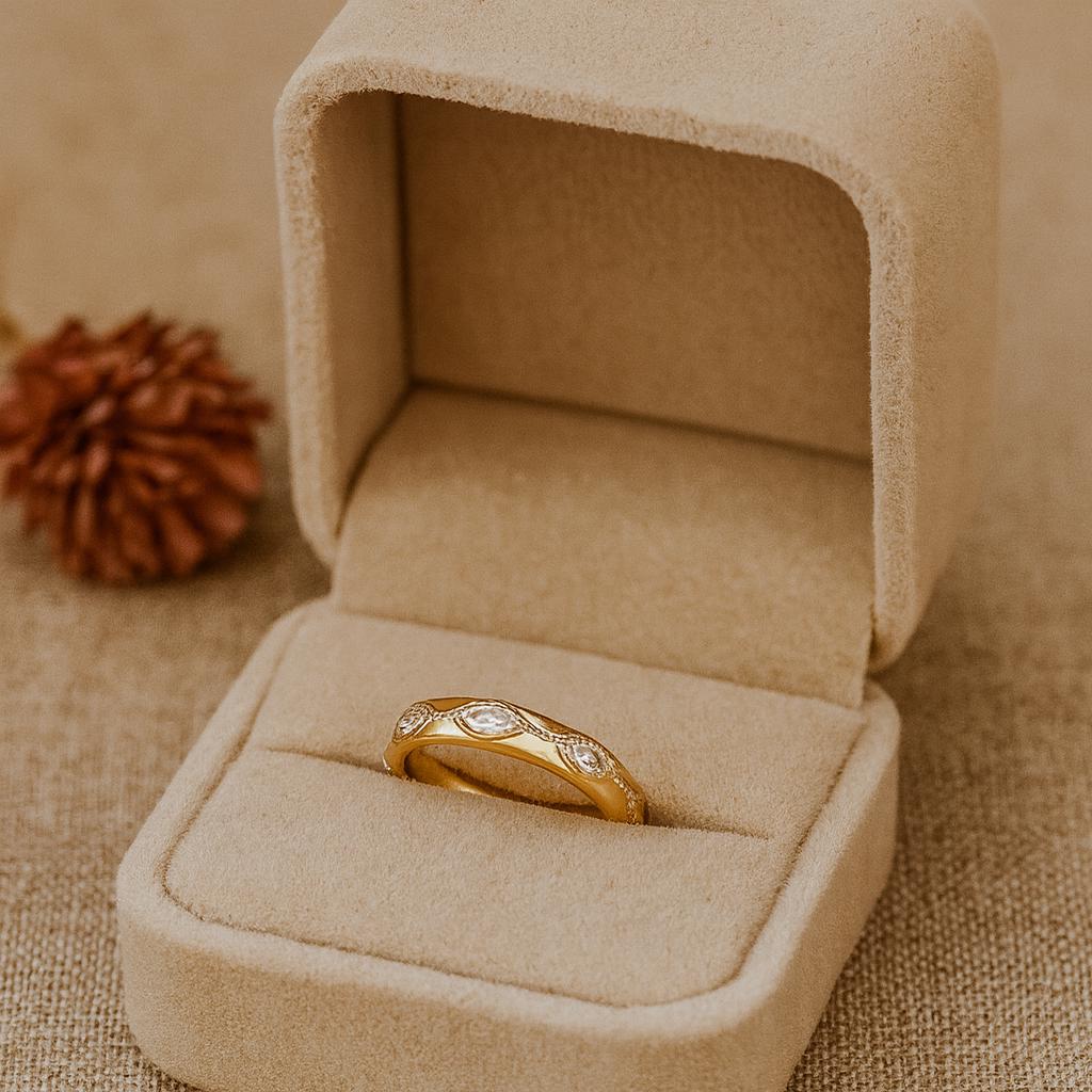 Marquise CZ Wedding Band, Yellow Gold Plated Silver, Vintage Stackable Anniversary Ring for Women