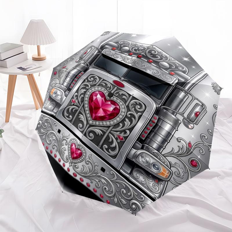 

1 PC Automatic Folding Umbrella -Pink gemstone Baroque animal Pattern,Portable & Foldable Design with 8 Ribs,Christmas Birthday Gifts