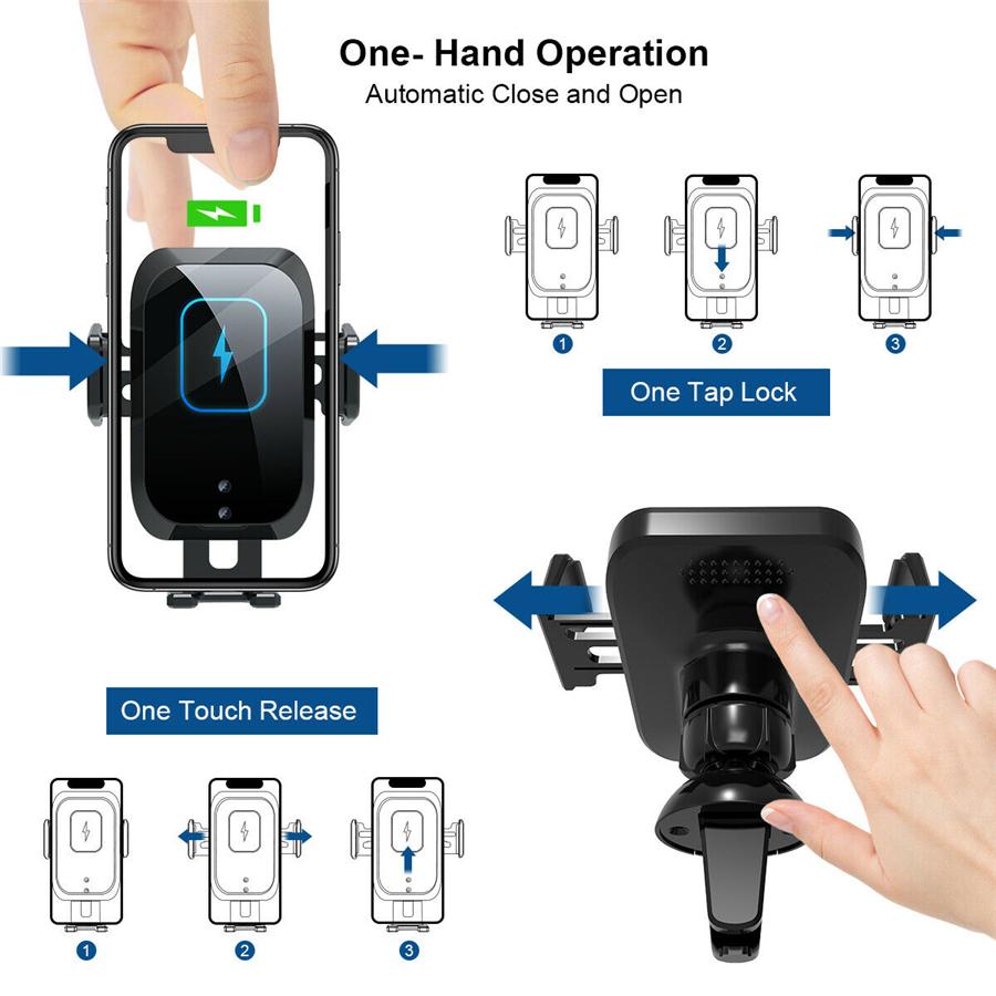 360° Automatic Clamping 10W Qi Wireless Fast Car Charger  Mount Air Vent Cell Ph