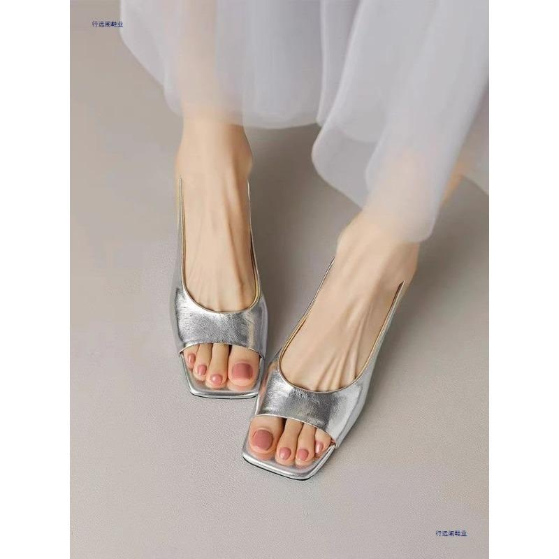 Square head word with fairy fish mouth thin heel sandals women's summer new simple high heels tide