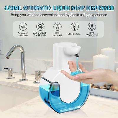 Sæbedispenser Automatisk Vægmontering 420 ml Elektrisk Sæbedispenser med Sensor USB Genopladelig IPX5 Vandtæt Sæbedispenser til Køkkener Badeværelse