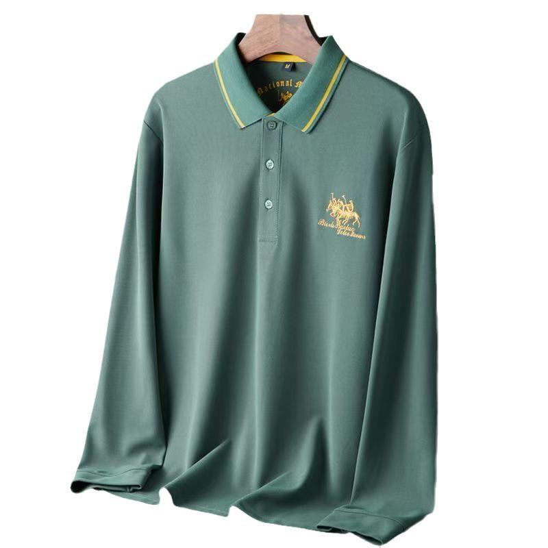 New Men's Embroidered Non-Iron Polo Shirt: High-Quality, Long-Sleeved Casual Business Top for Autumn and Winter.