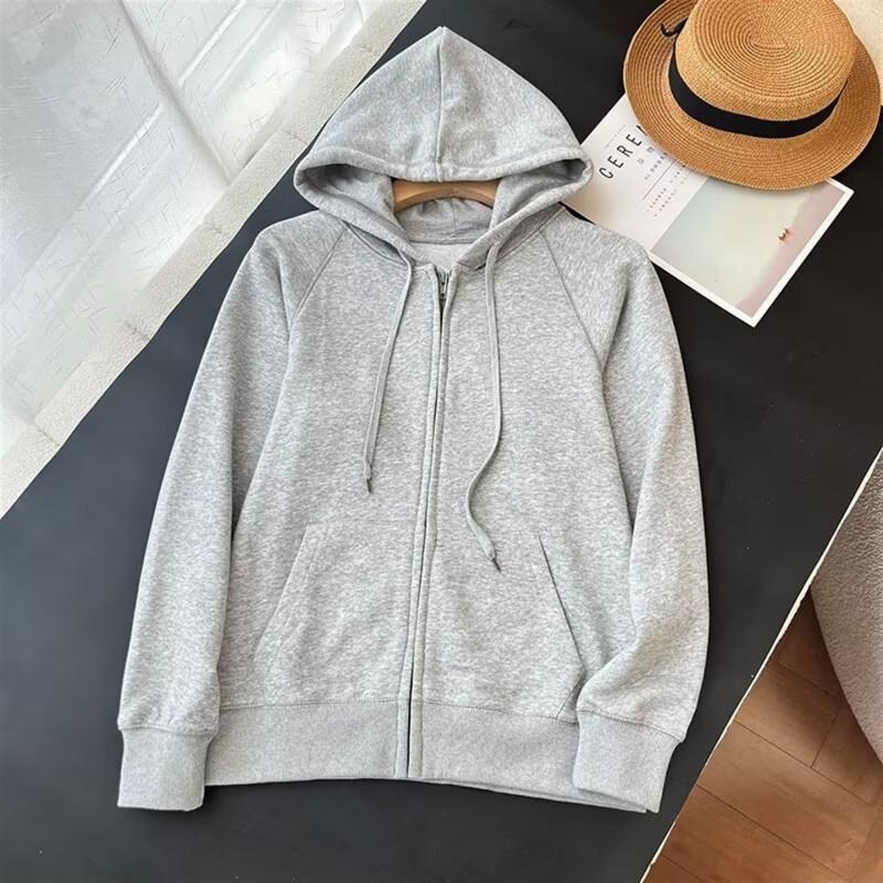 Womens Solid Color Hooded Zip-Up Sweatshirt Cotton-Feel Fabric Casual Long Sleeve Pullover