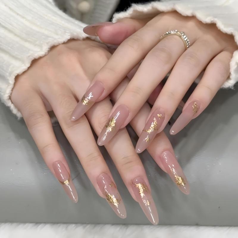 1pc Luxury Golden & Rose Golden Embossed Stickers - Floral Butterfly & Leaf Design, Self-Adhesive Plastic Nail Art Decals for Summer Nail Decor