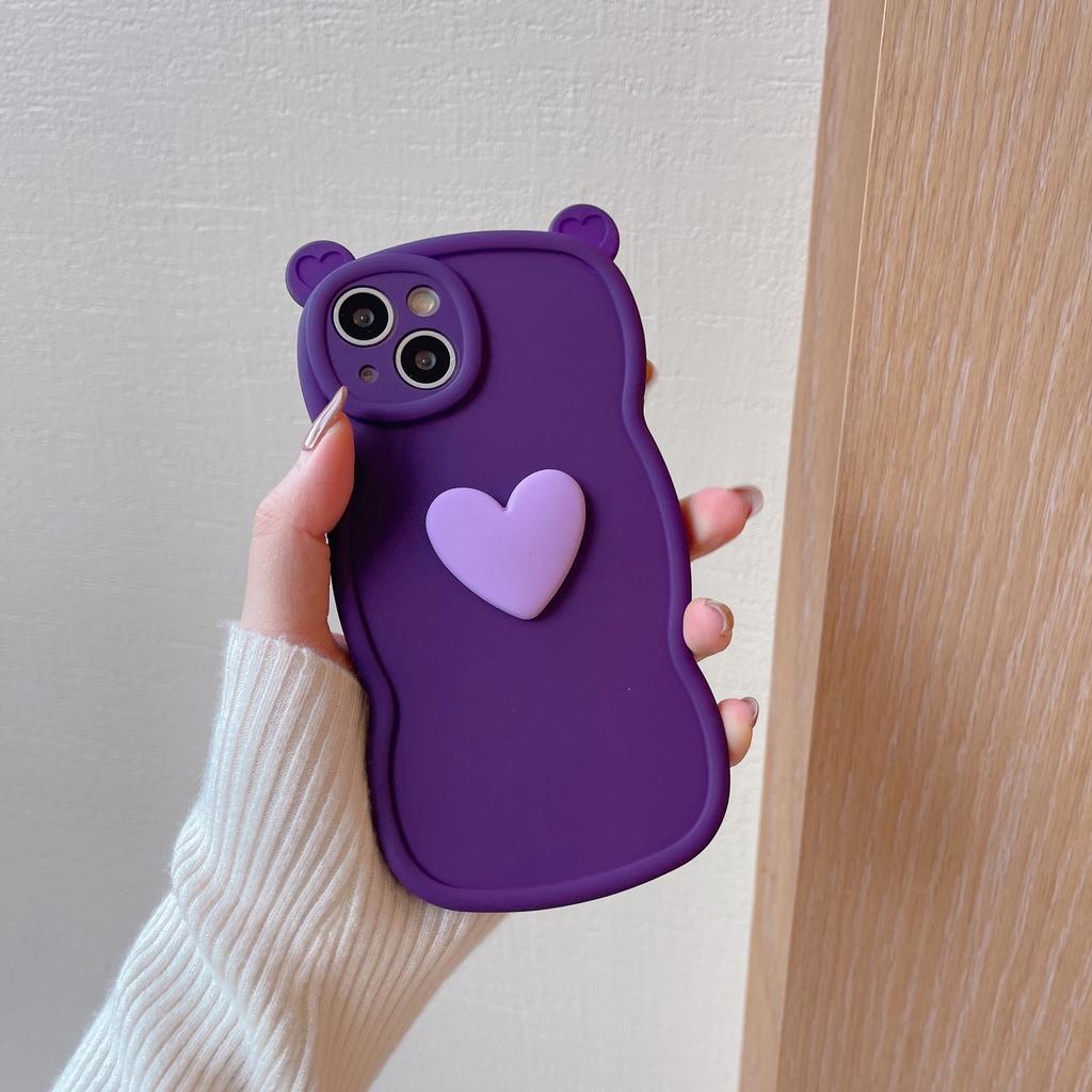Bear Ears 3D Heart Compatible with iPhone 16 Pro Max Apple 17 Phone Case 15/14 Matte Soft Case