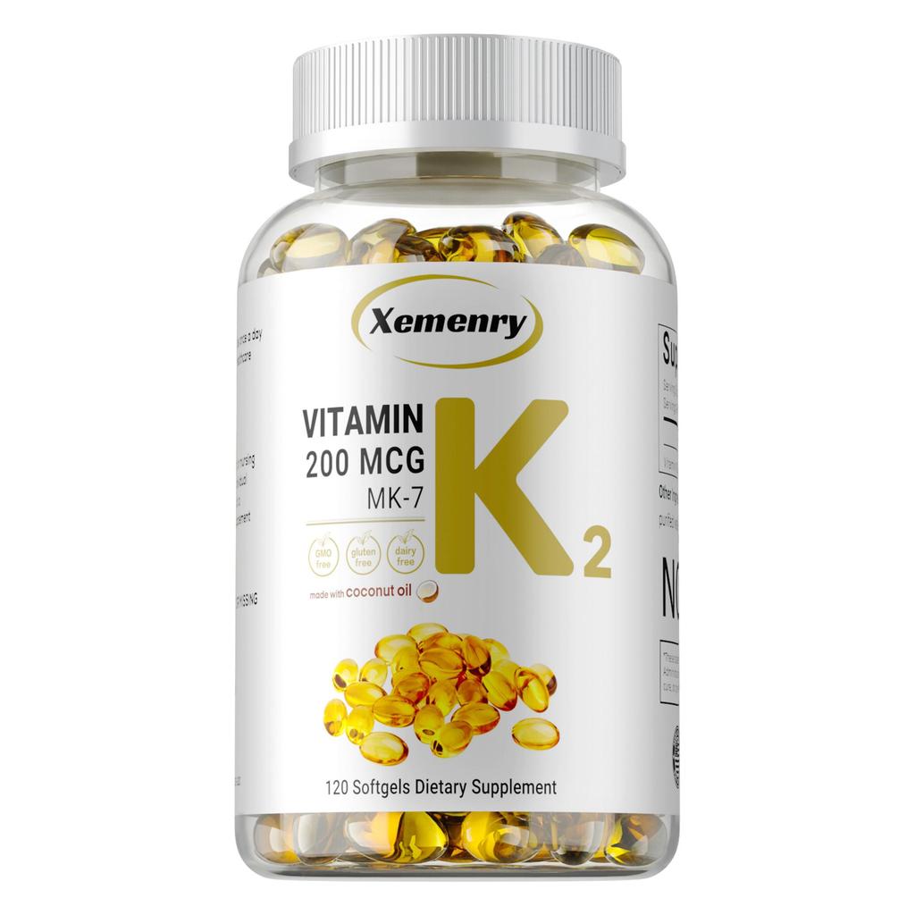 Vitamin K2 Capsules, 200 Mcg, Formulated with Natural Coconut Oil, for Joint Health, Immune Support, and Suitable for Adults.