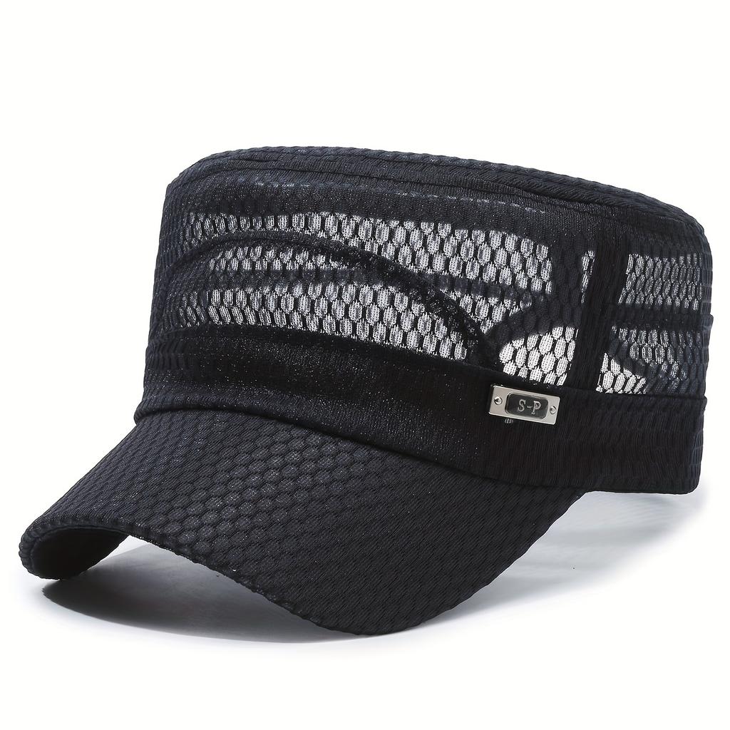 1pc Casquette de Baseball Respirante en Maille pour Homme, Chapeau Décontracté Élégant à Calotte Plate, Chapeau à Large Bord pour la Protection Solaire - Convient pour le Quotidien et les Sports de Plein Air.