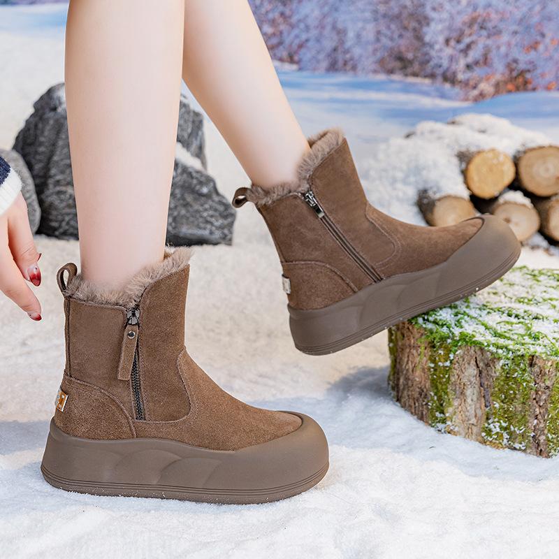 

Женские зимние ботинки на толстой платформе с боковой молнией, зимние теплые замшевые полусапожки с подкладкой из искусственного меха, удобные нескользящие ботинки для ходьбы для женщин 40 светло-коричневого
