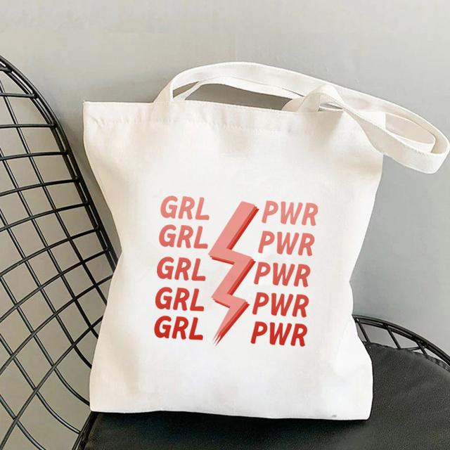Shopper Girl Power with Butterflies Bag Harajuku Women Shopping Bag Canvas Shopper Bag Girl Handbag Tote Bag Shoulder Lady Bag