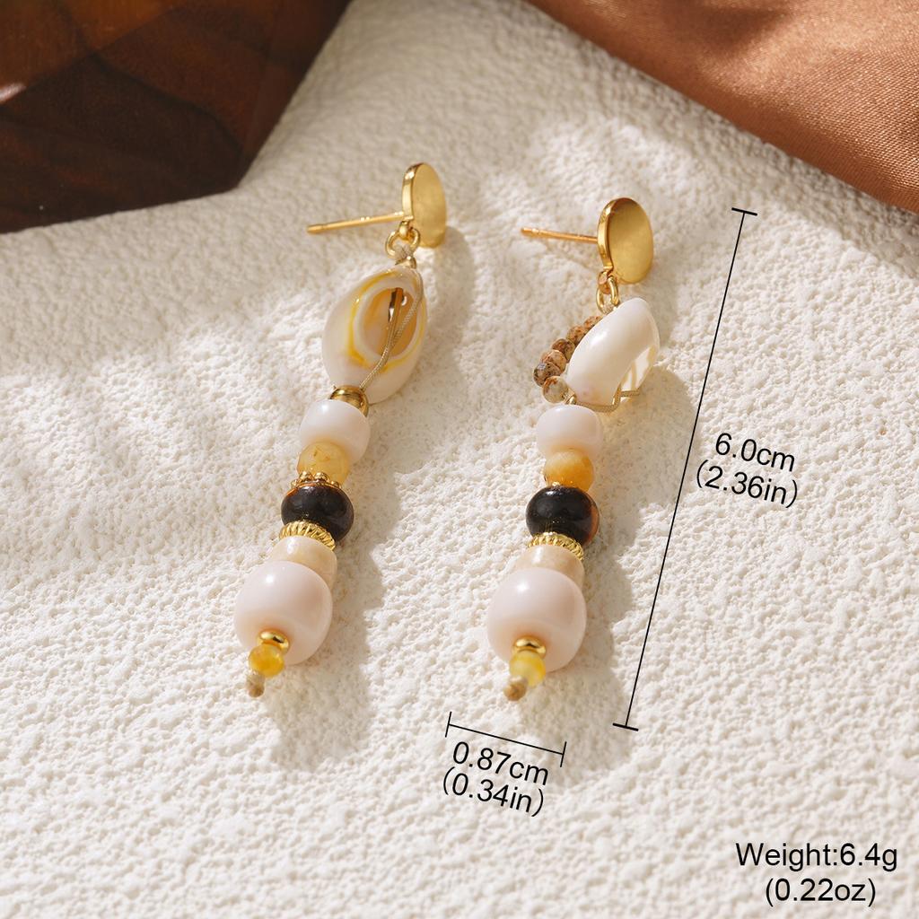 Bohemian beaded handmade design natural stone earrings retro personality new Chinese stud earrings premium feeling earrings