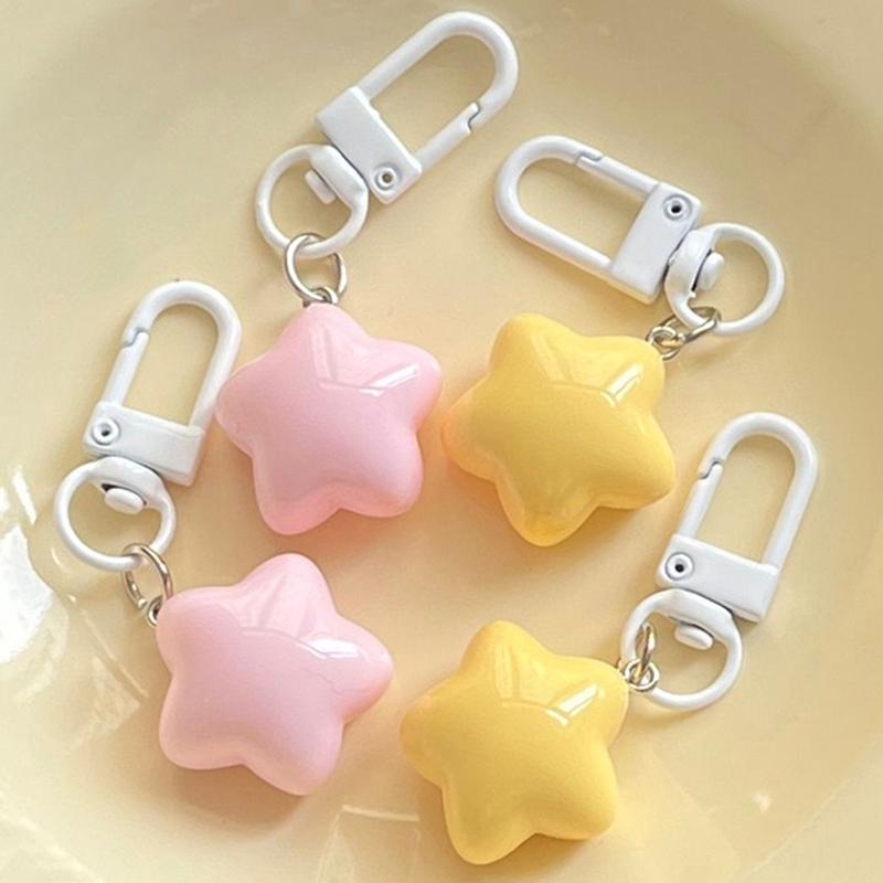 Cute Yellow Pink Stars Keychain Pendant Keyring For Girls Backpack Charm Headphone Case Accessorie Creative Gifts