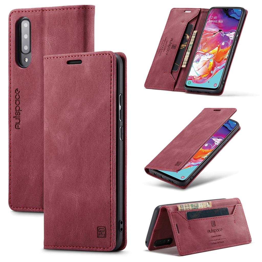 Premium Vintage Leather Wallet Case for Samsung Galaxy A70 - RFID Blocking Flip Cover with Card Slots (4 Colors)