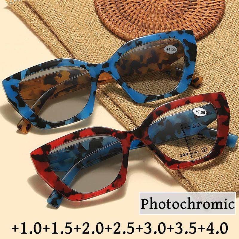 Smart Outdoor Color Changing Sunglasses for Presbyopia Vintage Women Cat Eye Multifocal Reading Eyeglasses Finished Plus Eyewear