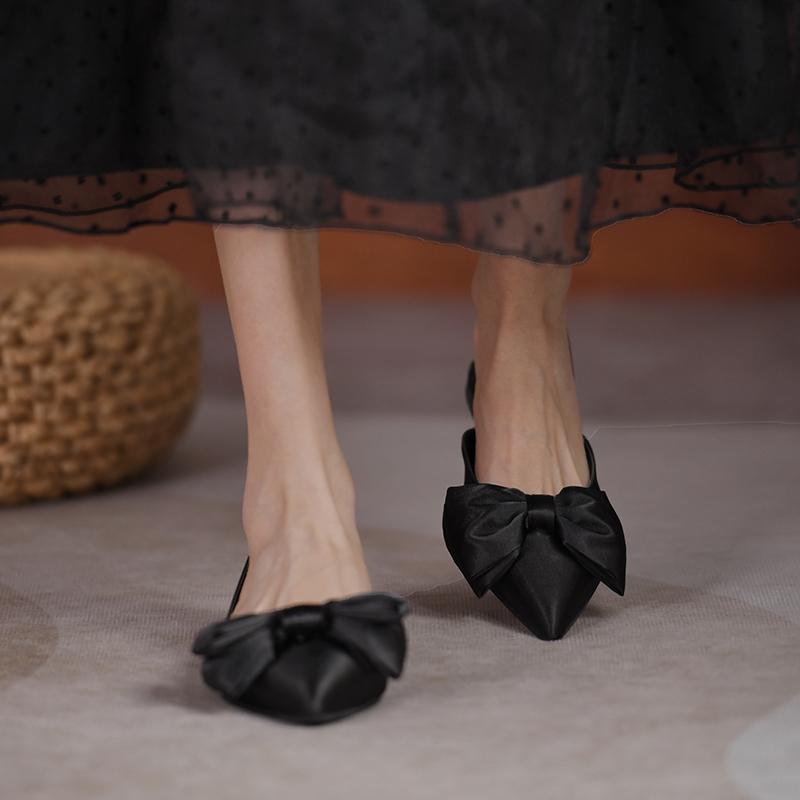 New Sandals Women's Summer 2024 Mujer Pointed Sandals Fashion Butterfly-knot Flat Shoes Women Retro Breathable Slip-on Sandals