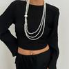 Elegant Multi Layer Smooth Imitation Pearl Long Tassel Necklace For Women  Beads Sweater Chain Neck Jewelry